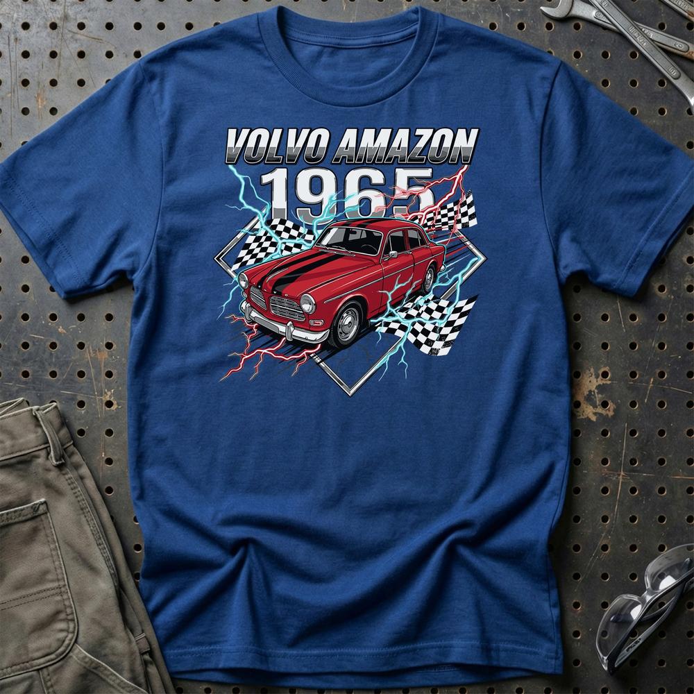 Volvo Amazon 1965 T-Shirt-Beklædning-Volvo-Blå Royal-S-Garage Culture Shop- garage - man cave - merchandise