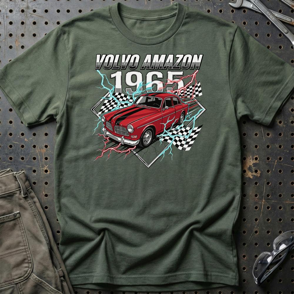 Volvo Amazon 1965 T-Shirt-Beklædning-Volvo-Grøn Militær-S-Garage Culture Shop- garage - man cave - merchandise