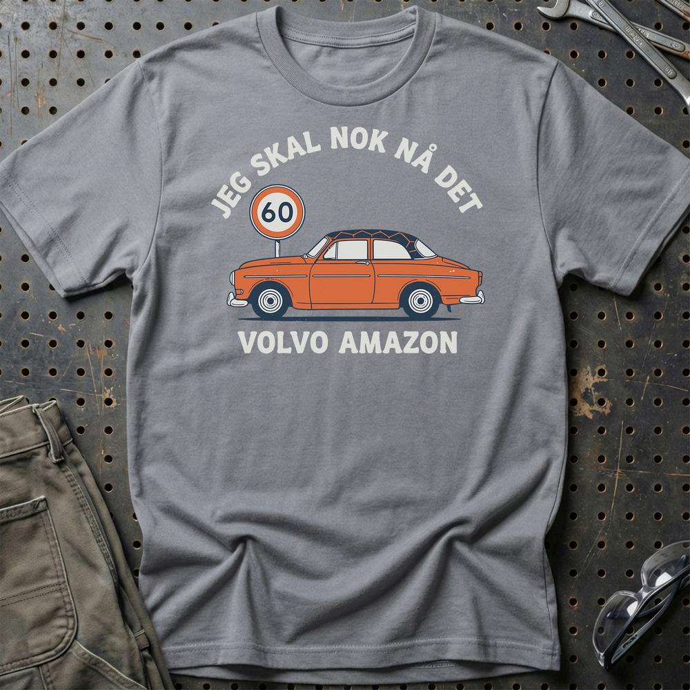 Volvo Amazon Jeg Skal Nok Nå Det T-Shirt-Beklædning-Volvo-Grå Sport-S-Garage Culture Shop- garage - man cave - merchandise