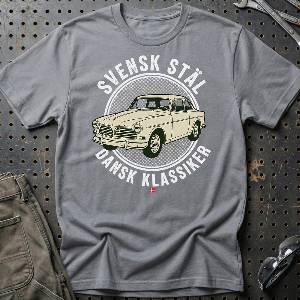 Volvo Amazon Svensk Stål Dansk Klassiker T-Shirt-Beklædning-Volvo-Grå Sport-S-Garage Culture Shop- garage - man cave - merchandise