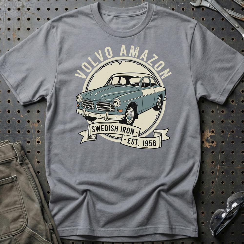 Volvo Amazon Swedish Iron T-Shirt-Beklædning-Volvo-Grå Sport-S-Garage Culture Shop- garage - man cave - merchandise