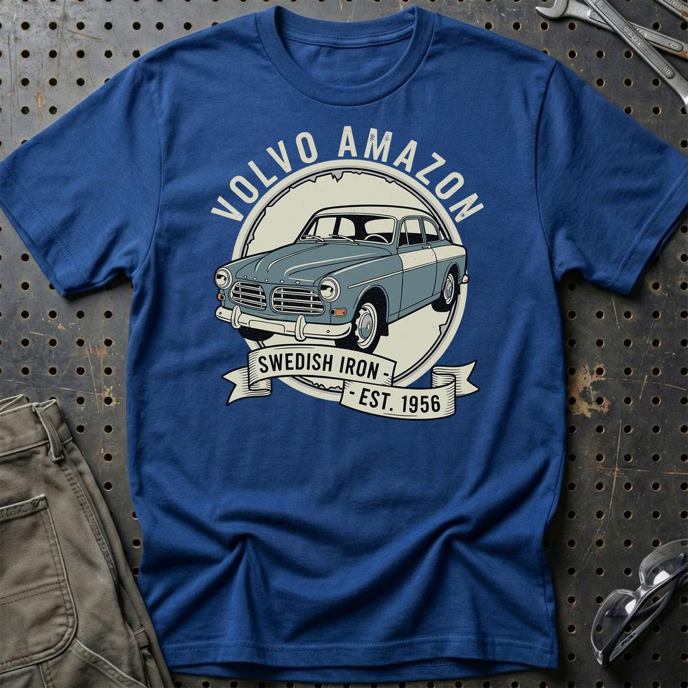 Volvo Amazon Swedish Iron T-Shirt-Beklædning-Volvo-Blå Royal-S-Garage Culture Shop- garage - man cave - merchandise