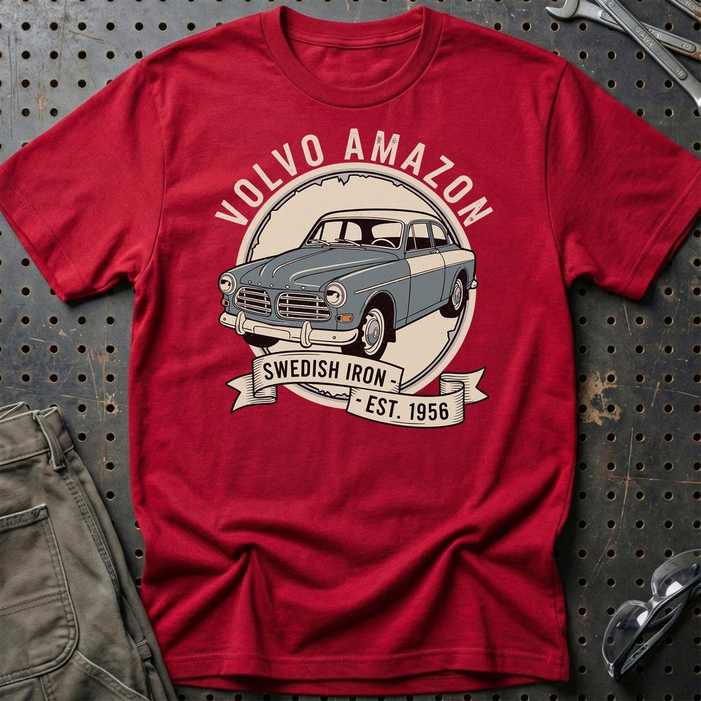 Volvo Amazon Swedish Iron T-Shirt-Beklædning-Volvo-Rød-S-Garage Culture Shop- garage - man cave - merchandise