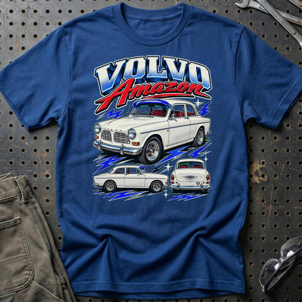 Volvo Amazon T-Shirt-Beklædning-Volvo-Blå Royal-S-Garage Culture Shop- garage - man cave - merchandise