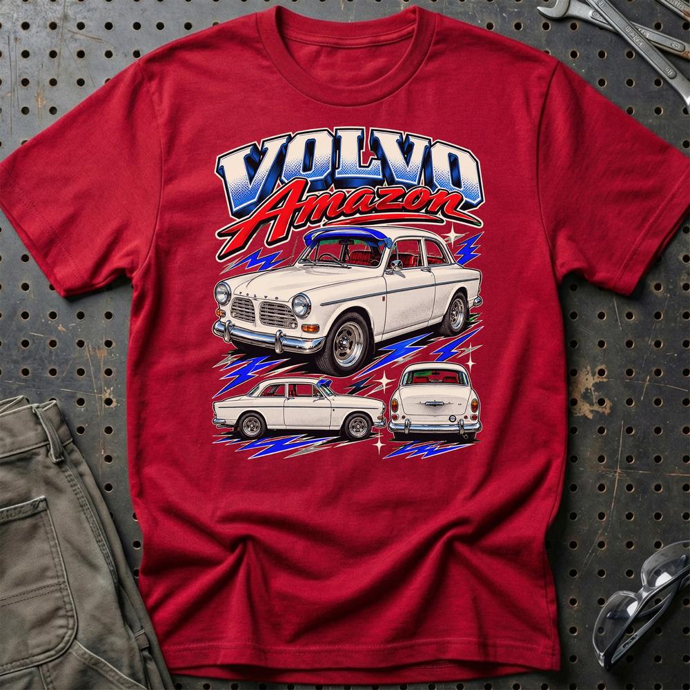 Volvo Amazon T-Shirt-Beklædning-Volvo-Rød-S-Garage Culture Shop- garage - man cave - merchandise