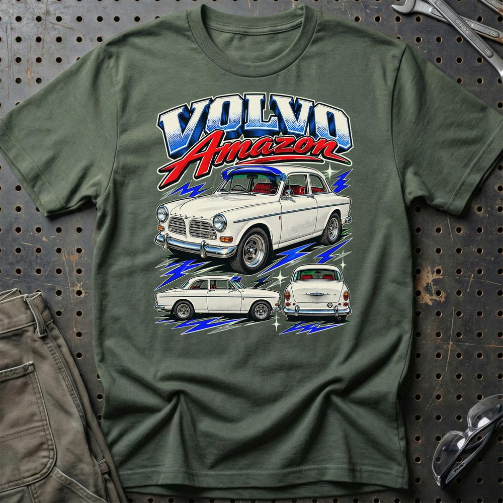Volvo Amazon T-Shirt-Beklædning-Volvo-Grøn Militær-S-Garage Culture Shop- garage - man cave - merchandise