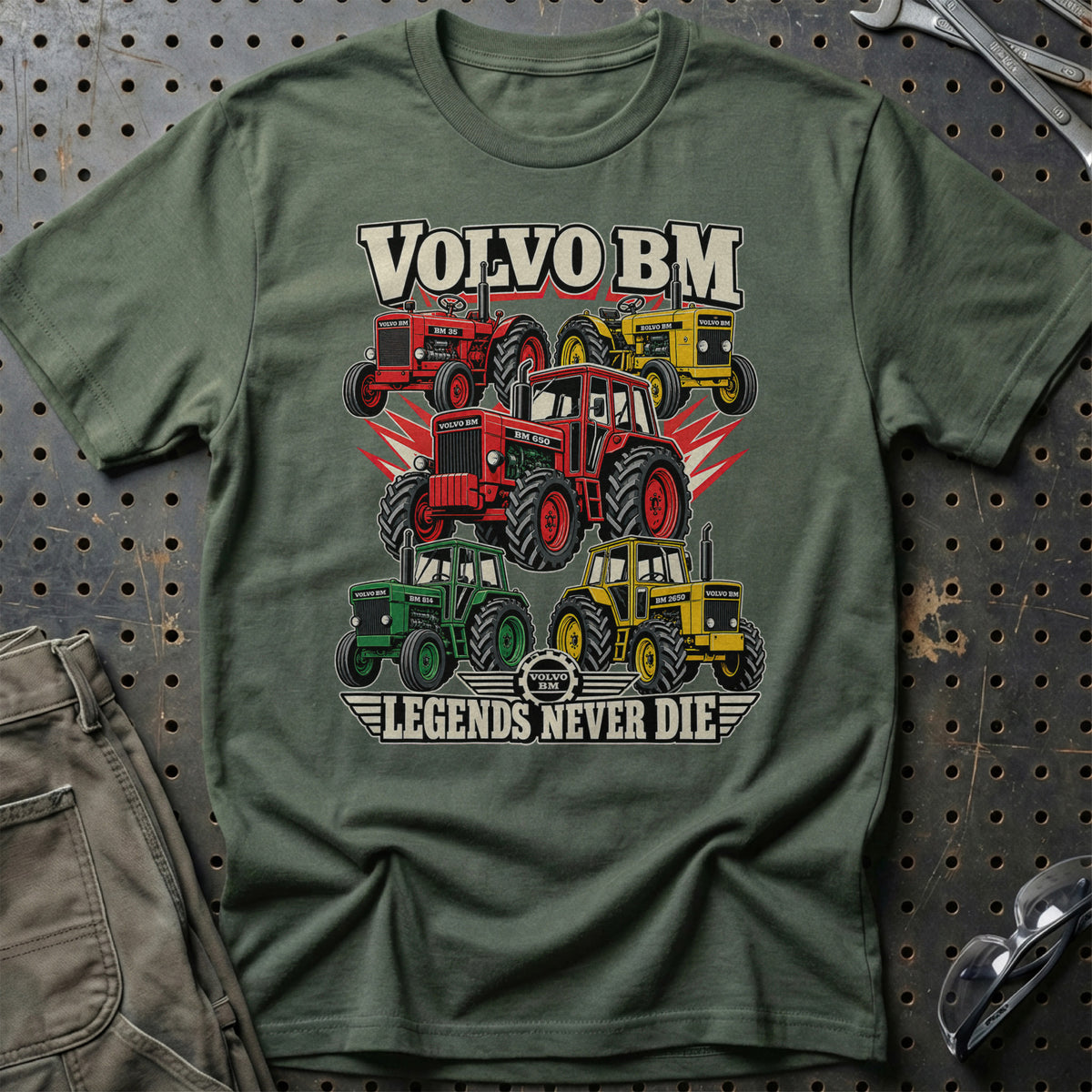 Volvo BM Legends Never Die T-Shirt-Beklædning-Volvo BM-Grøn Militær-S-Garage Culture Shop- garage - man cave - merchandise