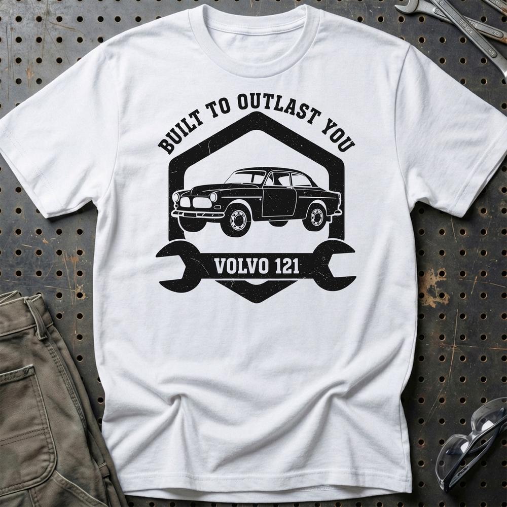 Volvo Built To Outlast You Volvo 121 T-Shirt-Beklædning-Volvo-Hvid-S-Garage Culture Shop- garage - man cave - merchandise