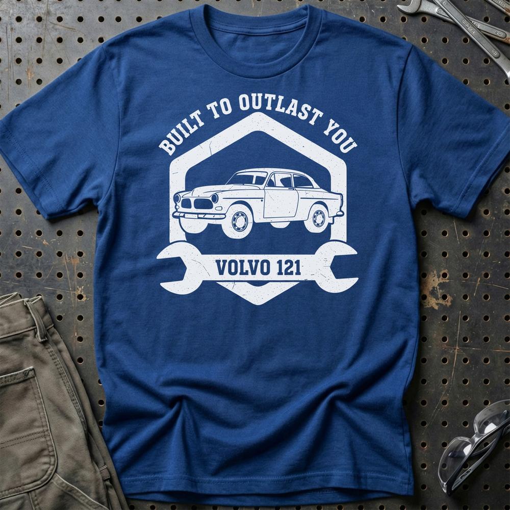 Volvo Built To Outlast You Volvo 121 T-Shirt-Beklædning-Volvo-Blå Royal-S-Garage Culture Shop- garage - man cave - merchandise