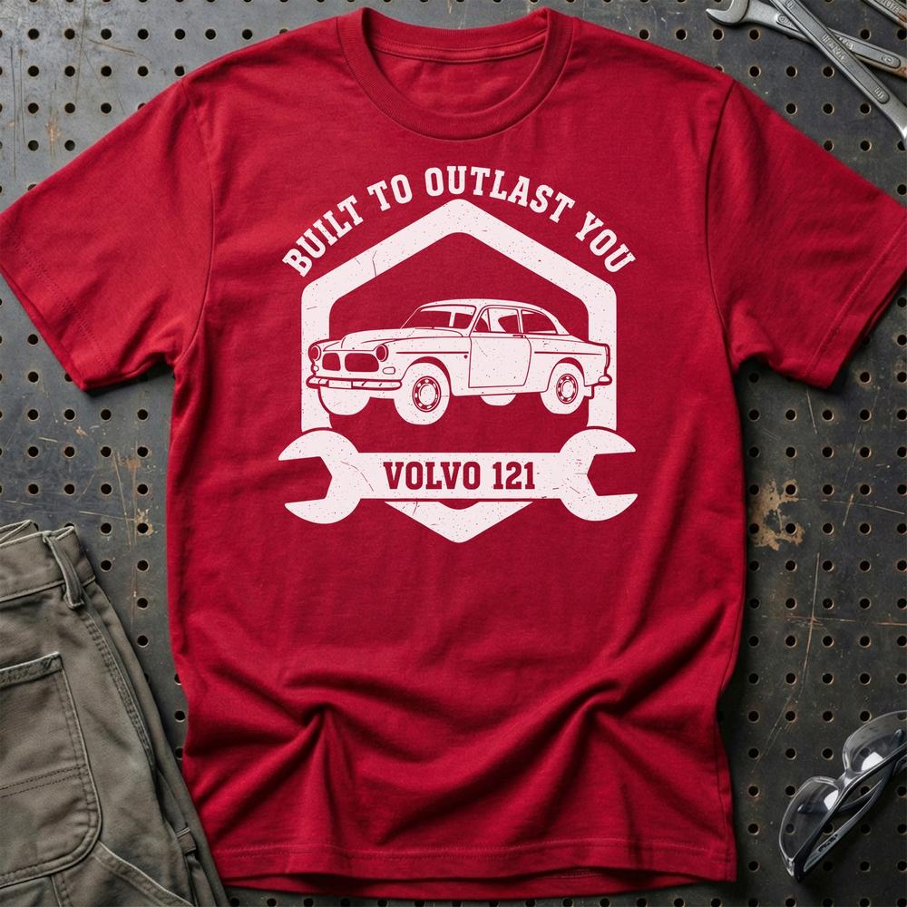 Volvo Built To Outlast You Volvo 121 T-Shirt-Beklædning-Volvo-Rød-S-Garage Culture Shop- garage - man cave - merchandise