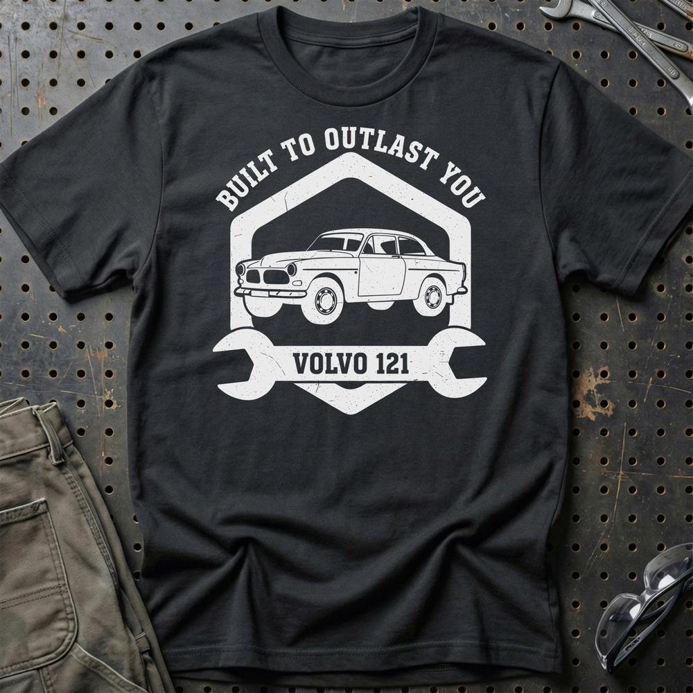 Volvo Built To Outlast You Volvo 121 T-Shirt-Beklædning-Volvo-Sort-S-Garage Culture Shop- garage - man cave - merchandise