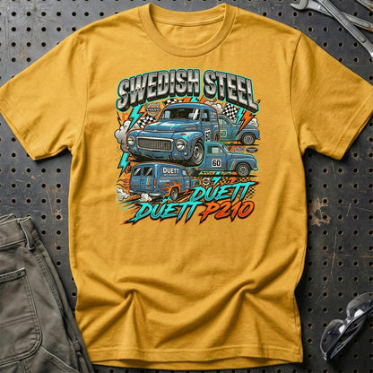 Volvo Duett P210 Swedish Steel Klassiker - Unisex T-Shirt-Beklædning-Volvo-Guld-S-Garage Culture Shop- garage - man cave - merchandise
