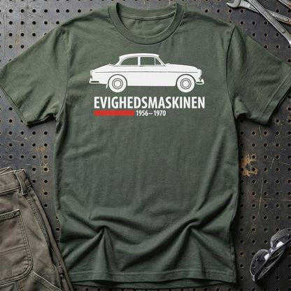 Volvo Evighedsmaskinen 1956–1970 - Unisex T-Shirt-Beklædning-Volvo-Grøn Militær-S-Garage Culture Shop- garage - man cave - merchandise
