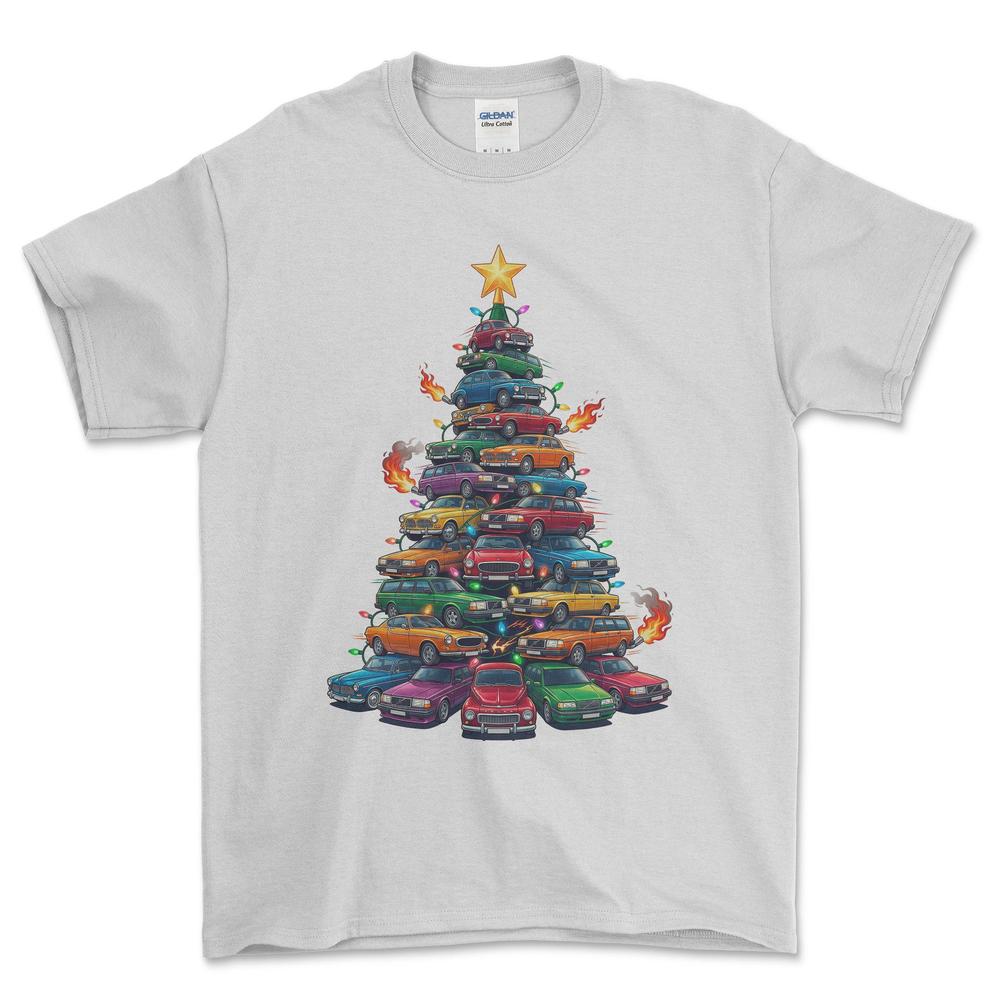 Volvo Juletræ Christmas Tree - Unisex T-Shirt-Beklædning-Volvo-Hvid-S-Forside-Garage Culture Shop- garage - man cave - merchandise