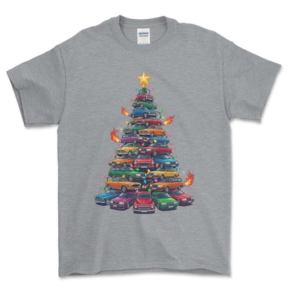 Volvo Juletræ Christmas Tree - Unisex T-Shirt-Beklædning-Volvo-Grå Sport-S-Forside-Garage Culture Shop- garage - man cave - merchandise