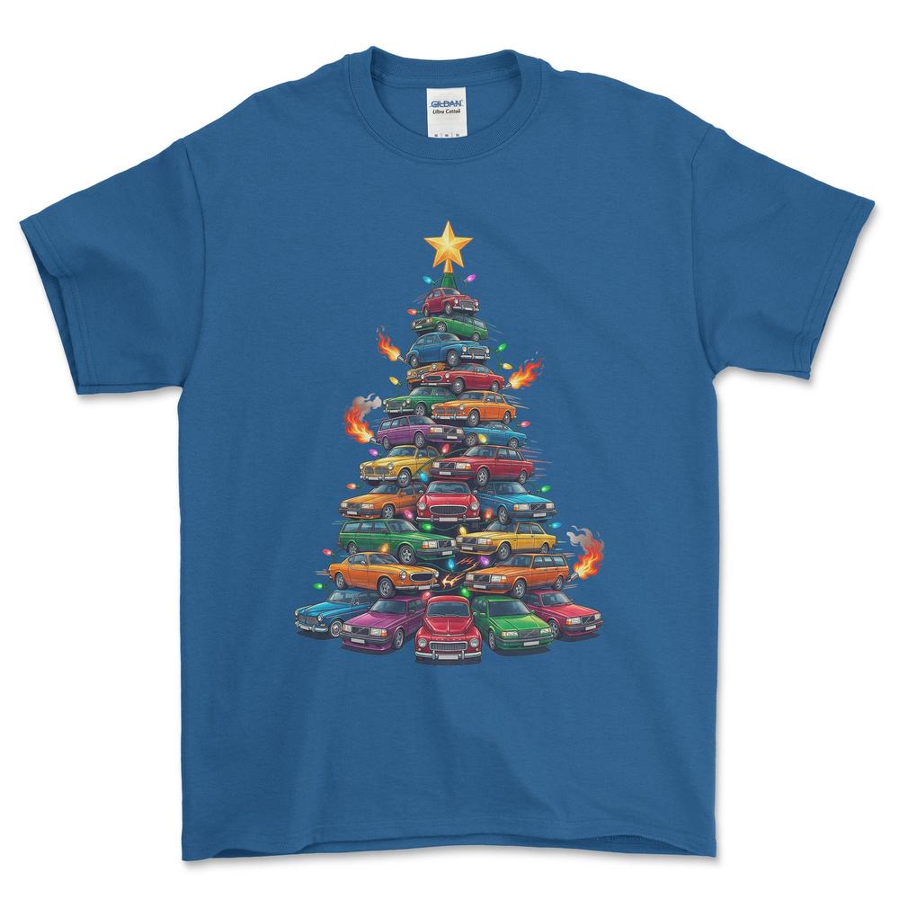 Volvo Juletræ Christmas Tree - Unisex T-Shirt-Beklædning-Volvo-Blå Royal-S-Forside-Garage Culture Shop- garage - man cave - merchandise