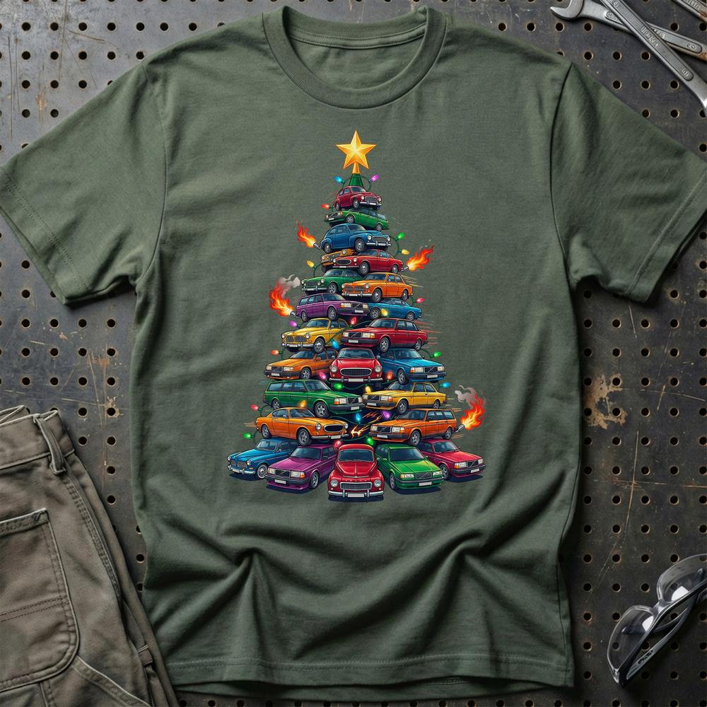 Volvo Juletræ Christmas Tree - Unisex T-Shirt-Beklædning-Volvo-Grøn Militær-S-Garage Culture Shop- garage - man cave - merchandise