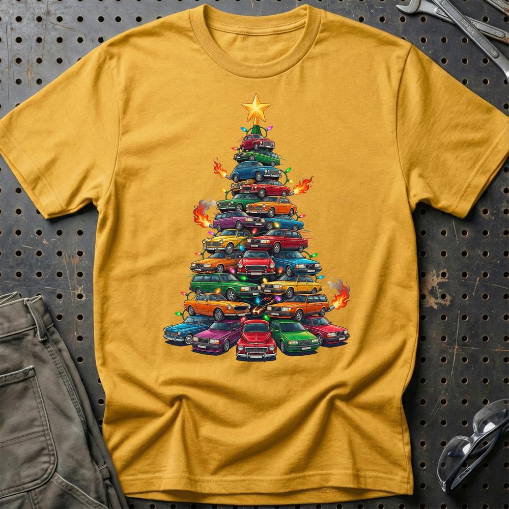 Volvo Juletræ Christmas Tree - Unisex T-Shirt-Beklædning-Volvo-Guld-S-Garage Culture Shop- garage - man cave - merchandise