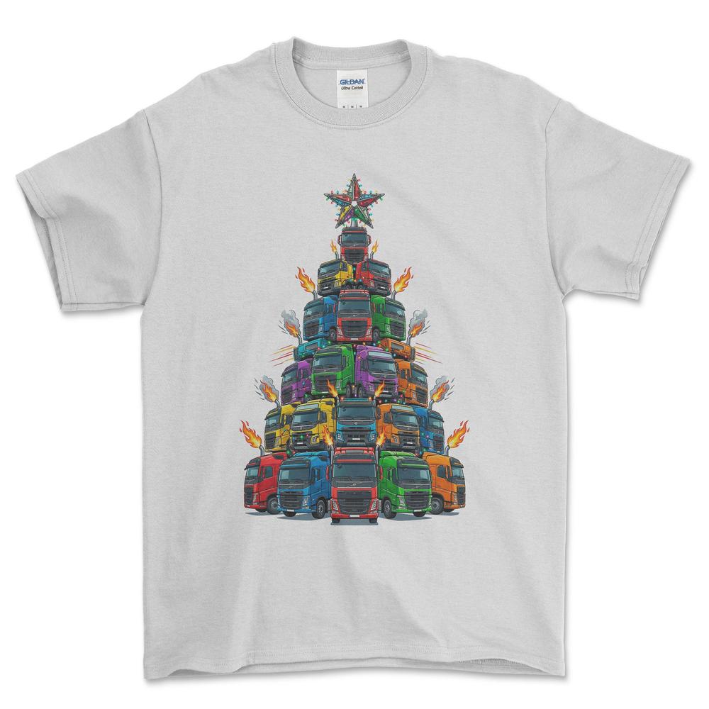 Volvo Lastbil Juletræ Christmas Tree - Unisex T-Shirt-Beklædning-Volvo-Hvid-S-Forside-Garage Culture Shop- garage - man cave - merchandise