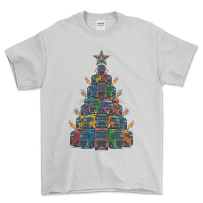 Volvo Lastbil Juletræ Christmas Tree - Unisex T-Shirt-Beklædning-Volvo-Hvid-S-Forside-Garage Culture Shop- garage - man cave - merchandise