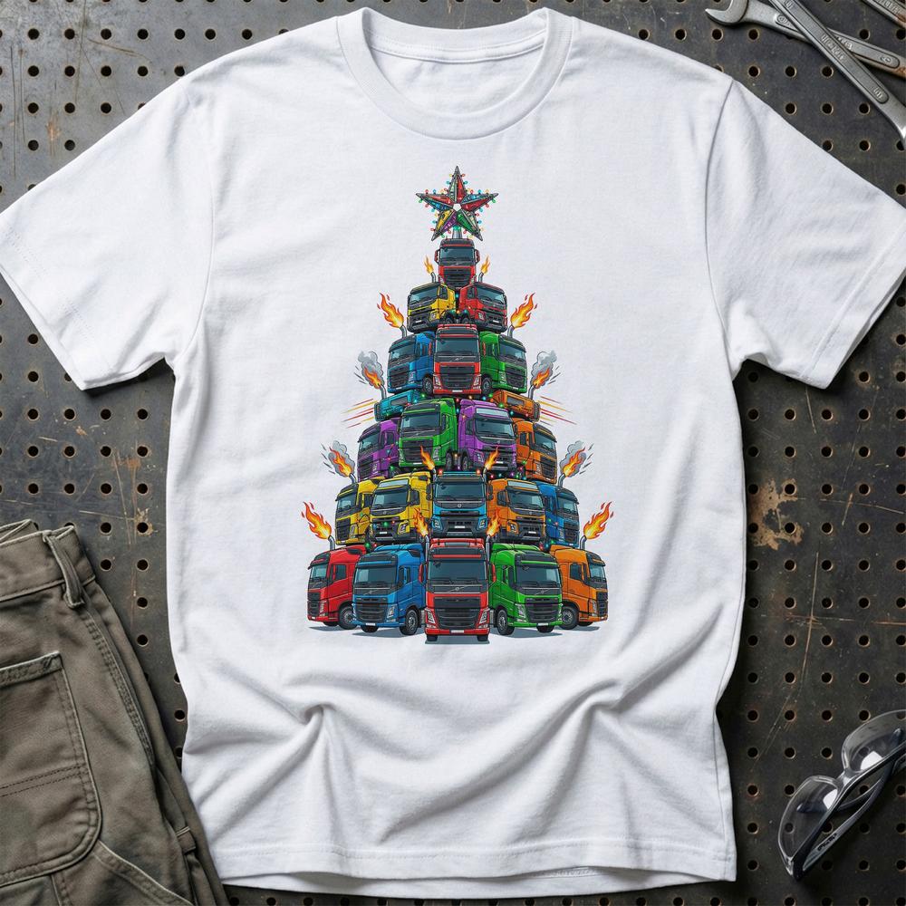 Volvo Lastbil Juletræ Christmas Tree - Unisex T-Shirt-Beklædning-Volvo-Hvid-S-Garage Culture Shop- garage - man cave - merchandise