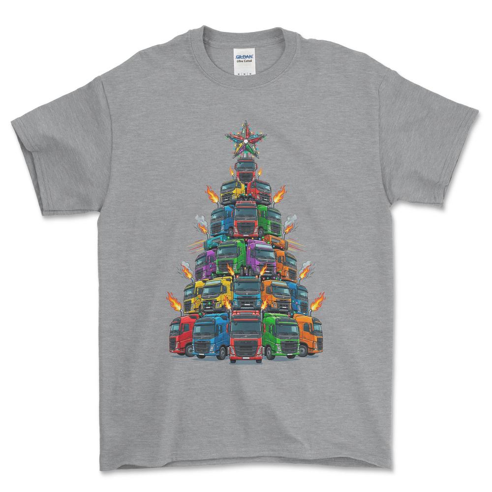 Volvo Lastbil Juletræ Christmas Tree - Unisex T-Shirt-Beklædning-Volvo-Grå Sport-S-Forside-Garage Culture Shop- garage - man cave - merchandise