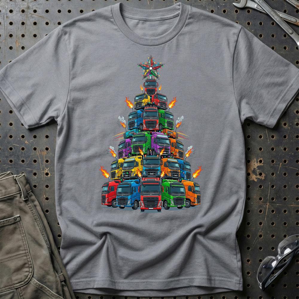 Volvo Lastbil Juletræ Christmas Tree - Unisex T-Shirt-Beklædning-Volvo-Grå Sport-S-Garage Culture Shop- garage - man cave - merchandise