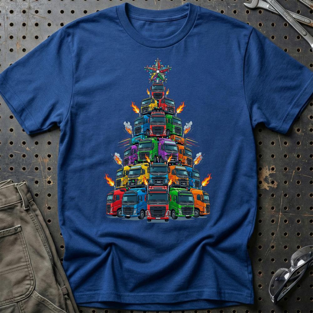 Volvo Lastbil Juletræ Christmas Tree - Unisex T-Shirt-Beklædning-Volvo-Blå Royal-S-Garage Culture Shop- garage - man cave - merchandise