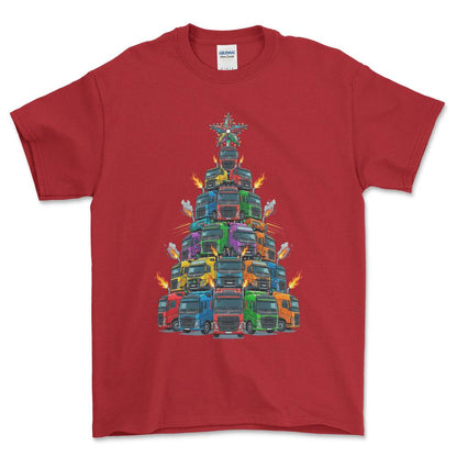 Volvo Lastbil Juletræ Christmas Tree - Unisex T-Shirt-Beklædning-Volvo-Rød-S-Forside-Garage Culture Shop- garage - man cave - merchandise