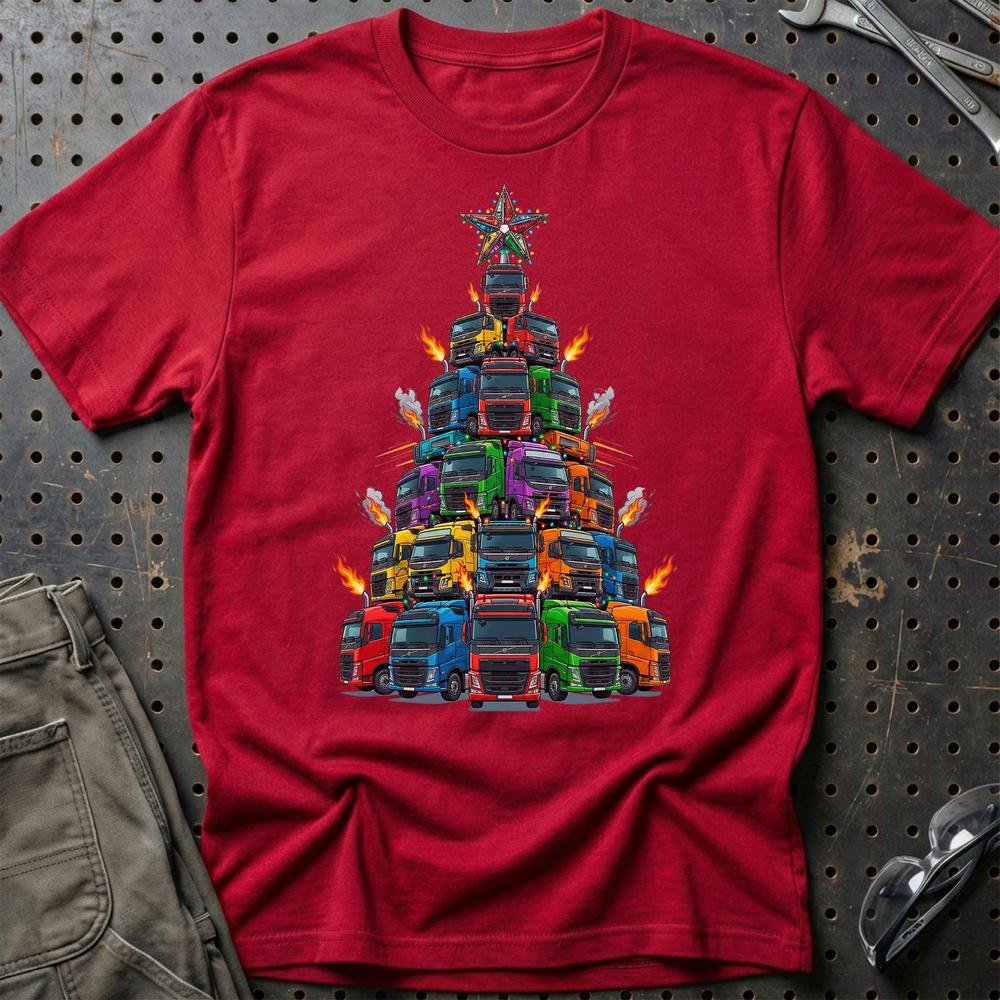 Volvo Lastbil Juletræ Christmas Tree - Unisex T-Shirt-Beklædning-Volvo-Rød-S-Garage Culture Shop- garage - man cave - merchandise