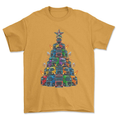 Volvo Lastbil Juletræ Christmas Tree - Unisex T-Shirt-Beklædning-Volvo-Guld-S-Forside-Garage Culture Shop- garage - man cave - merchandise