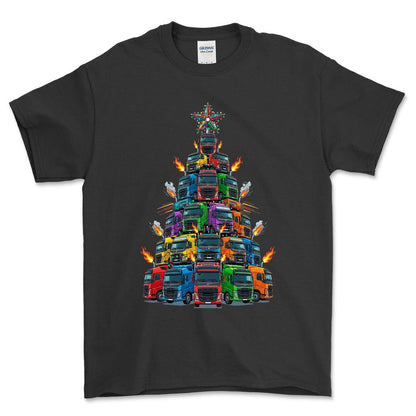 Volvo Lastbil Juletræ Christmas Tree - Unisex T-Shirt-Beklædning-Volvo-Sort-S-Forside-Garage Culture Shop- garage - man cave - merchandise