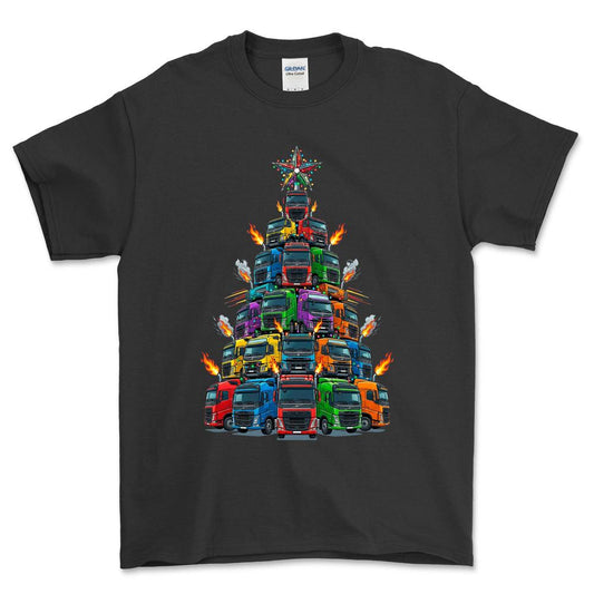Volvo Lastbil Juletræ Christmas Tree - Unisex T-Shirt-Beklædning-Volvo-Sort-S-Forside-Garage Culture Shop- garage - man cave - merchandise