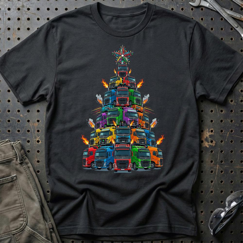 Volvo Lastbil Juletræ Christmas Tree - Unisex T-Shirt-Beklædning-Volvo-Sort-S-Garage Culture Shop- garage - man cave - merchandise