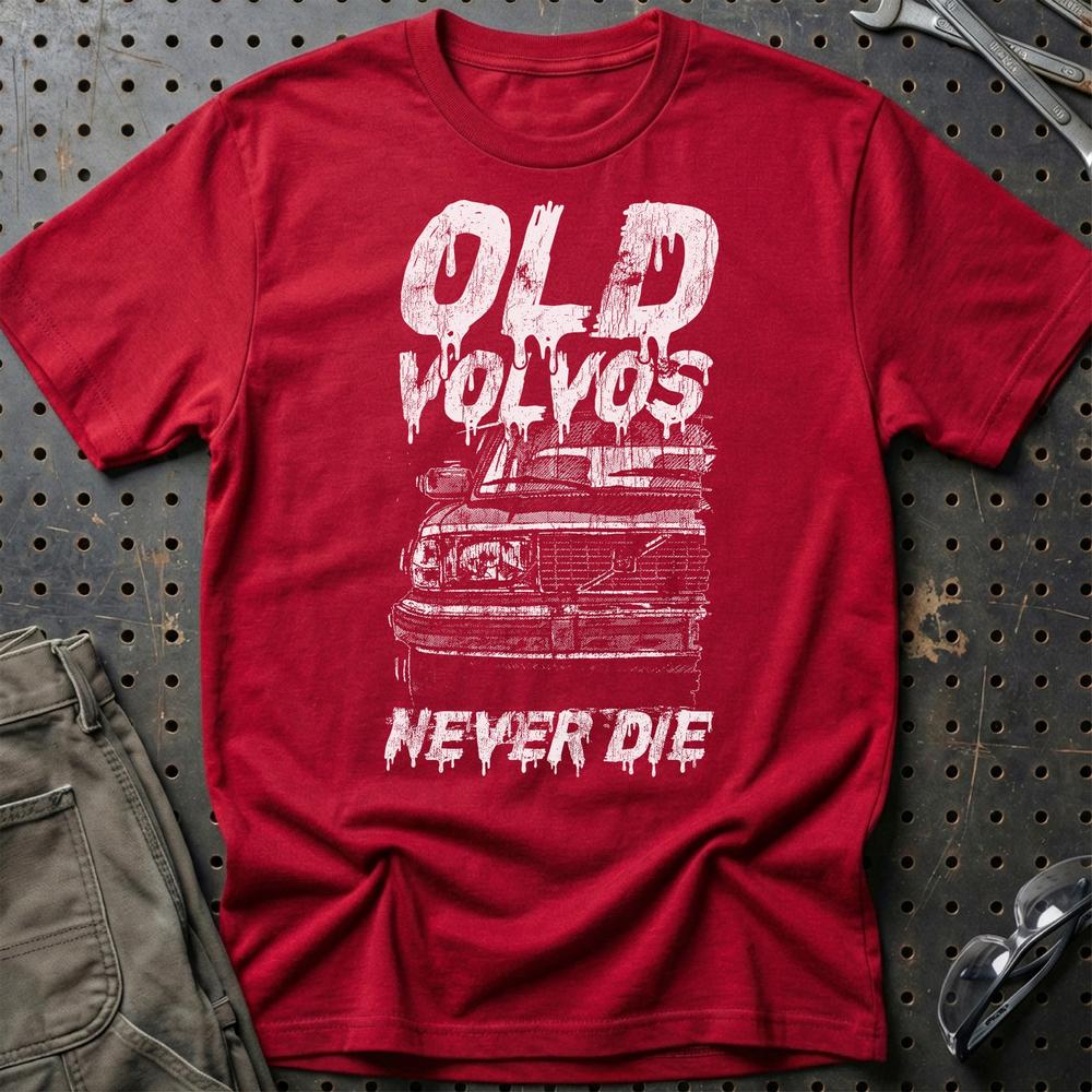 Volvo Old Volvos Never Die Volvo 240 Early 80s Model T-Shirt-Beklædning-Volvo-Rød-S-Garage Culture Shop- garage - man cave - merchandise