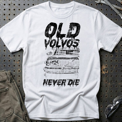 Volvo Old Volvos Never Die Volvo 240 Early 80s Model Unisex T-Shirt , Bomuld-Beklædning-Volvo-Hvid-S-Garage Culture Shop- garage - man cave - merchandise