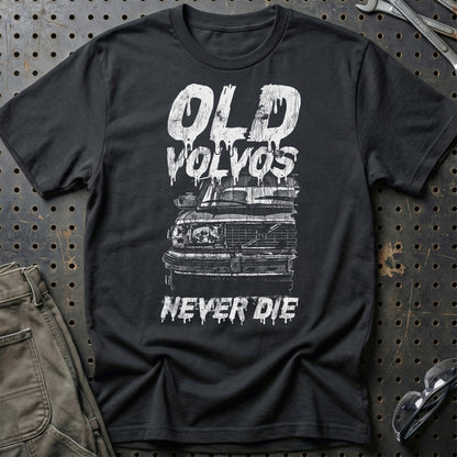 Volvo Old Volvos Never Die Volvo 240 Early 80s Model Unisex T-Shirt , Bomuld-Beklædning-Volvo-Sort-S-Garage Culture Shop- garage - man cave - merchandise