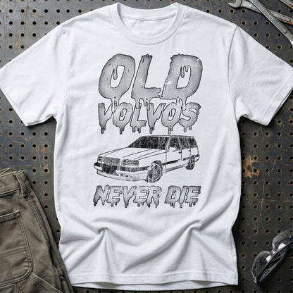 Volvo Old Volvos Never Die Volvo 850 Unisex T-Shirt , Bomuld-Beklædning-Volvo-Hvid-S-Garage Culture Shop- garage - man cave - merchandise
