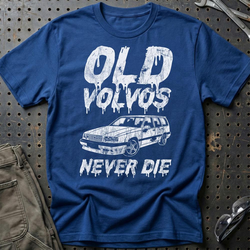 Volvo Old Volvos Never Die Volvo 850 Unisex T-Shirt , Bomuld-Beklædning-Volvo-Blå Royal-S-Garage Culture Shop- garage - man cave - merchandise