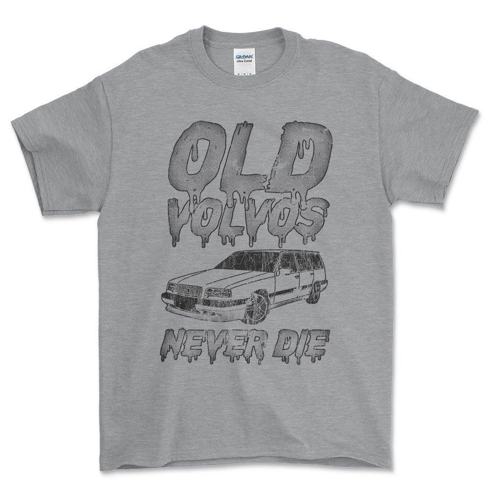 Volvo Old Volvos Never Die Volvo 850 Unisex T-Shirt , Bomuld-Beklædning-Volvo-Grå Sport-S-Forside-Garage Culture Shop- garage - man cave - merchandise