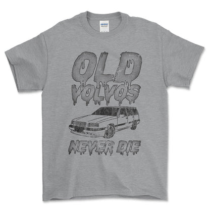 Volvo Old Volvos Never Die Volvo 850 Unisex T-Shirt , Bomuld-Beklædning-Volvo-Grå Sport-S-Forside-Garage Culture Shop- garage - man cave - merchandise