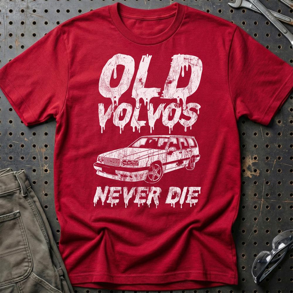 Volvo Old Volvos Never Die Volvo 850 Unisex T-Shirt , Bomuld-Beklædning-Volvo-Rød-S-Garage Culture Shop- garage - man cave - merchandise