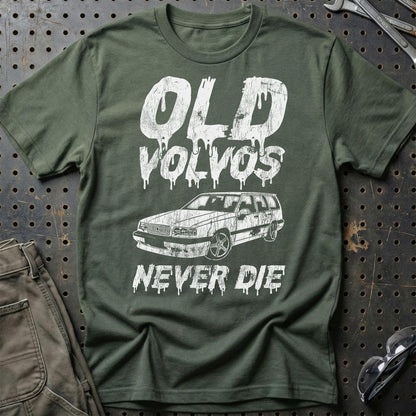 Volvo Old Volvos Never Die Volvo 850 Unisex T-Shirt , Bomuld-Beklædning-Volvo-Grøn Militær-S-Garage Culture Shop- garage - man cave - merchandise