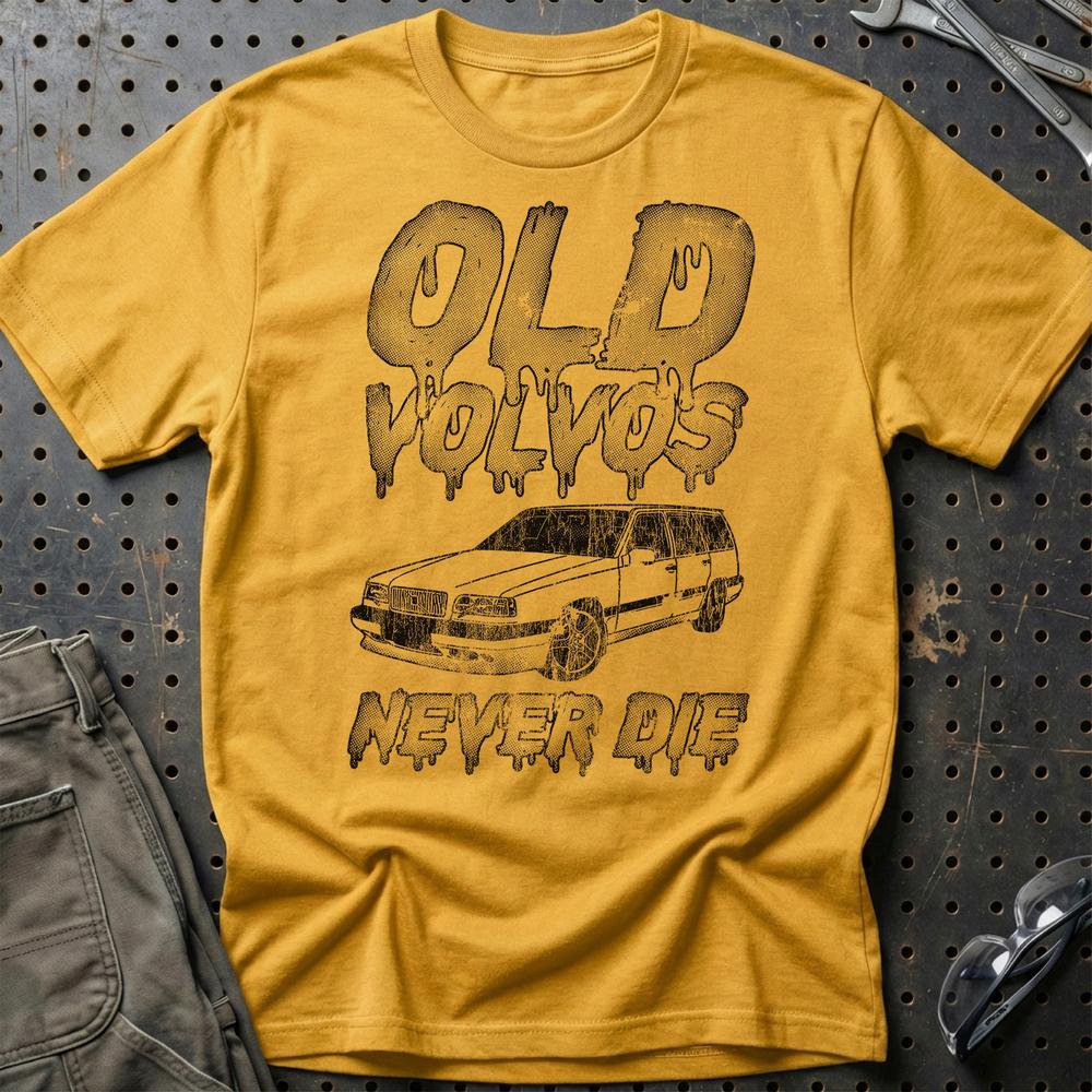 Volvo Old Volvos Never Die Volvo 850 Unisex T-Shirt , Bomuld-Beklædning-Volvo-Guld-S-Garage Culture Shop- garage - man cave - merchandise