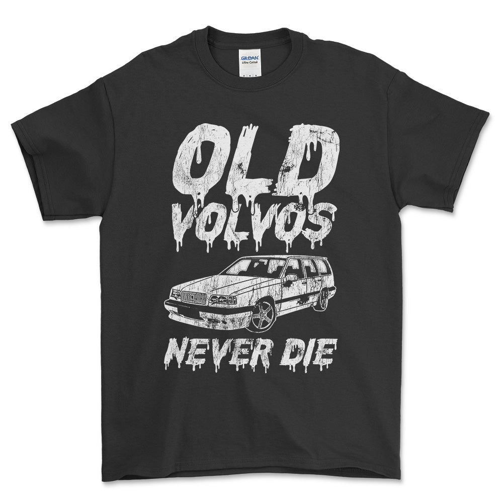 Volvo Old Volvos Never Die Volvo 850 Unisex T-Shirt , Bomuld-Beklædning-Volvo-Sort-S-Forside-Garage Culture Shop- garage - man cave - merchandise