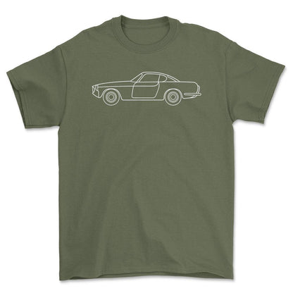 Volvo P1800 Outline - Unisex T-Shirt , Bomuld-Beklædning-Volvo-Grøn Militær-S-Forside-Garage Culture Shop- garage - man cave - merchandise