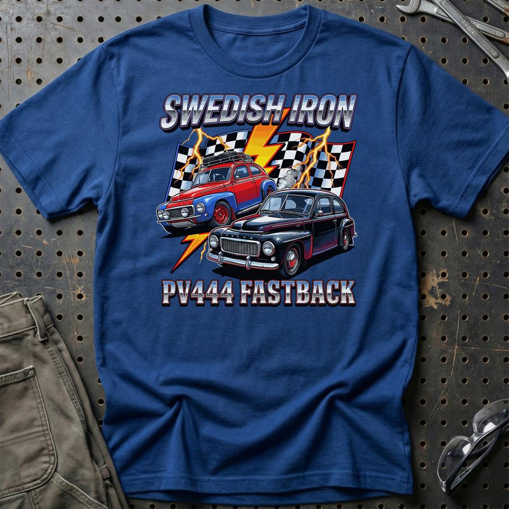 Volvo PV444 Fastback Swedish Iron Classic Car T-Shirt-Beklædning-Volvo-Blå Royal-S-Garage Culture Shop- garage - man cave - merchandise