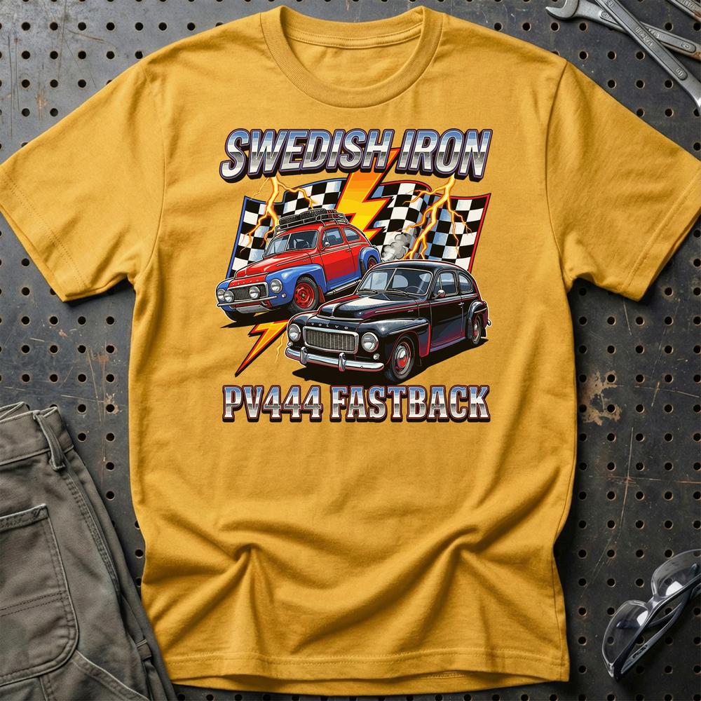Volvo PV444 Fastback Swedish Iron Classic Car T-Shirt-Beklædning-Volvo-Guld-S-Garage Culture Shop- garage - man cave - merchandise