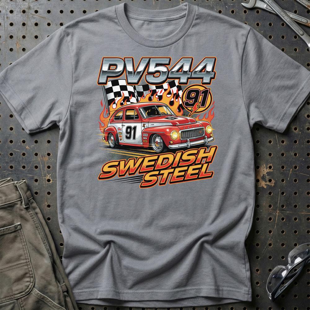 Volvo PV544 Swedish Steel Racing - Unisex T-Shirt-Beklædning-Volvo-Grå Sport-S-Garage Culture Shop- garage - man cave - merchandise