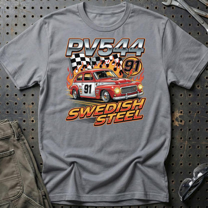 Volvo PV544 Swedish Steel Racing - Unisex T-Shirt-Beklædning-Volvo-Grå Sport-S-Garage Culture Shop- garage - man cave - merchandise
